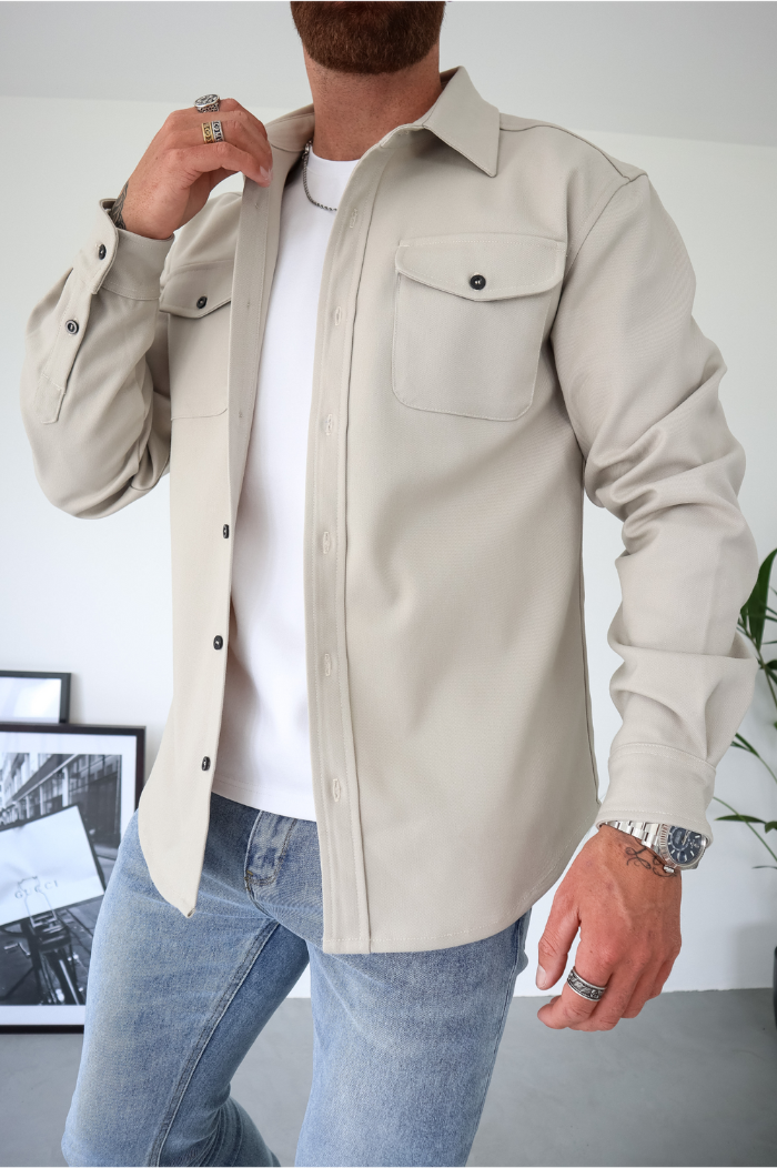 Men's Overshirt Long Sleeve - Snap Button Chest Pockets