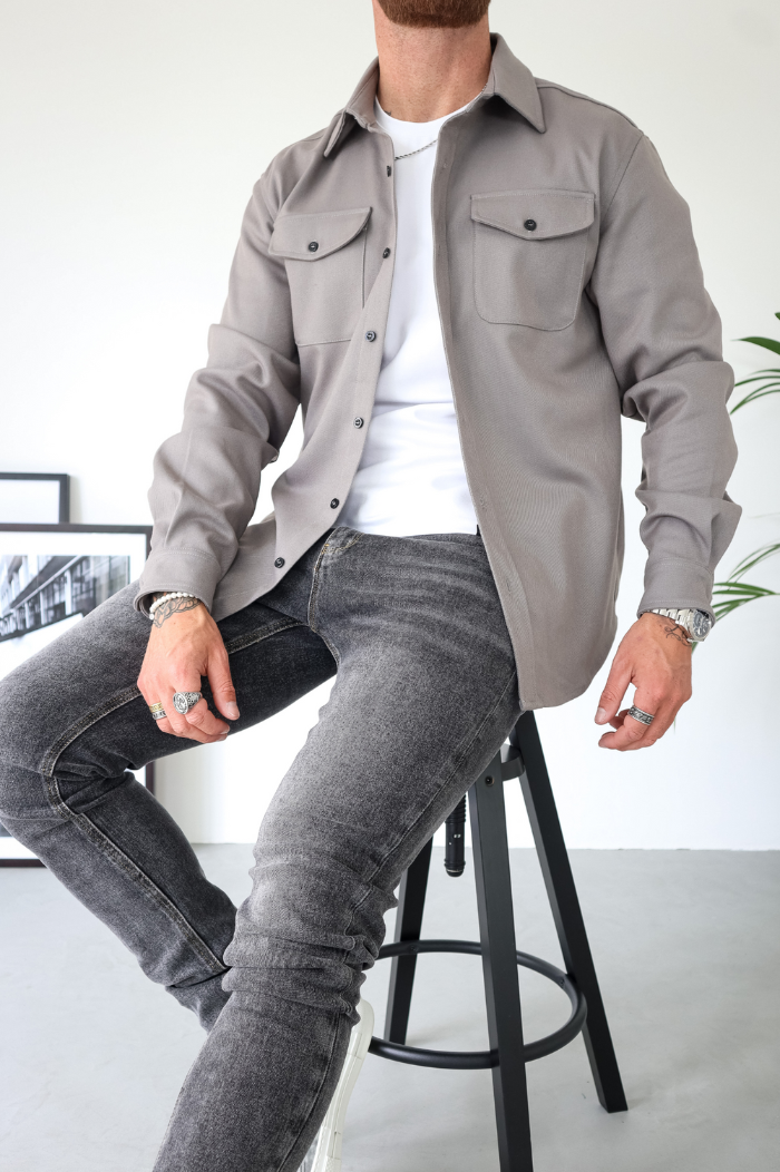 Men's Overshirt Long Sleeve - Snap Button Chest Pockets