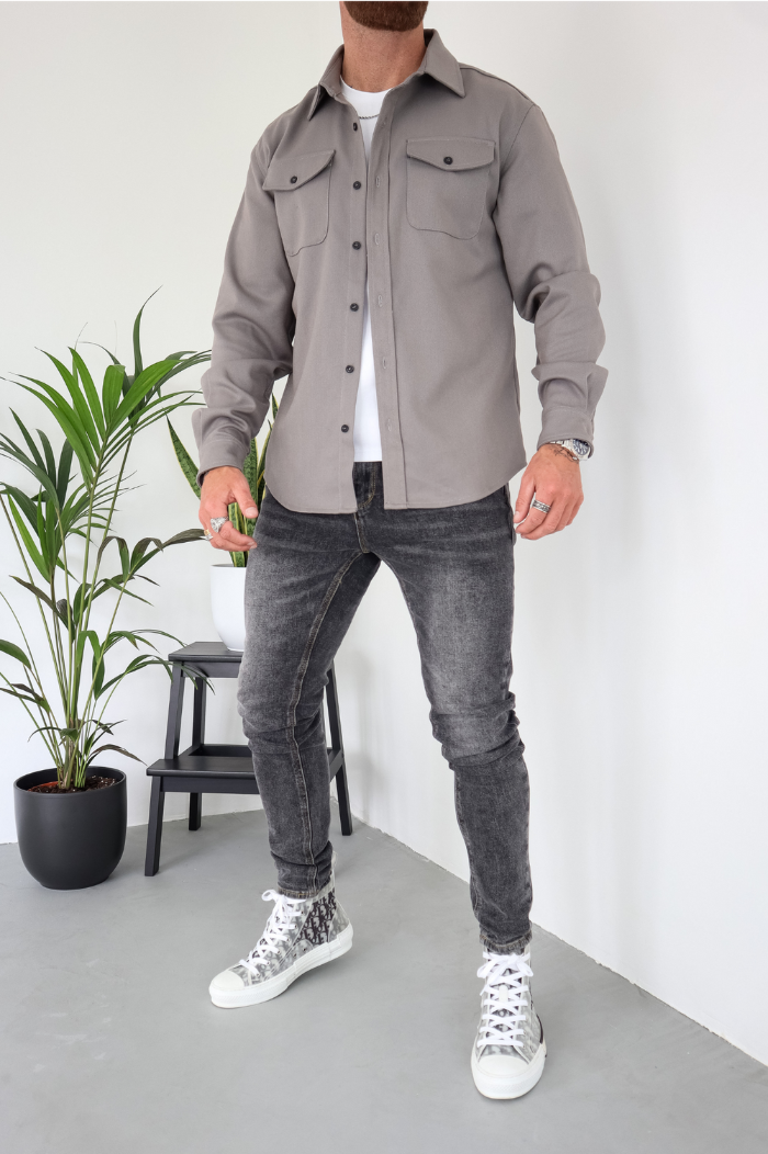 Men's Overshirt Long Sleeve - Snap Button Chest Pockets