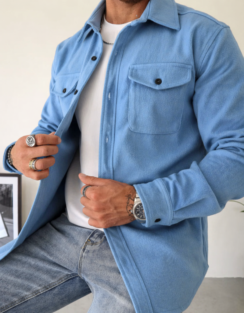 Men's Overshirt Long Sleeve - Snap Button Chest Pockets