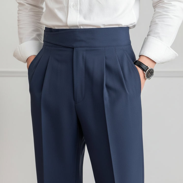 Men's Pleated Trousers - High Waist Side Adjuster