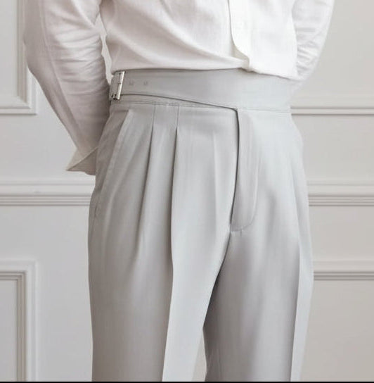 Men's Pleated Trousers - High Waist Side Adjuster