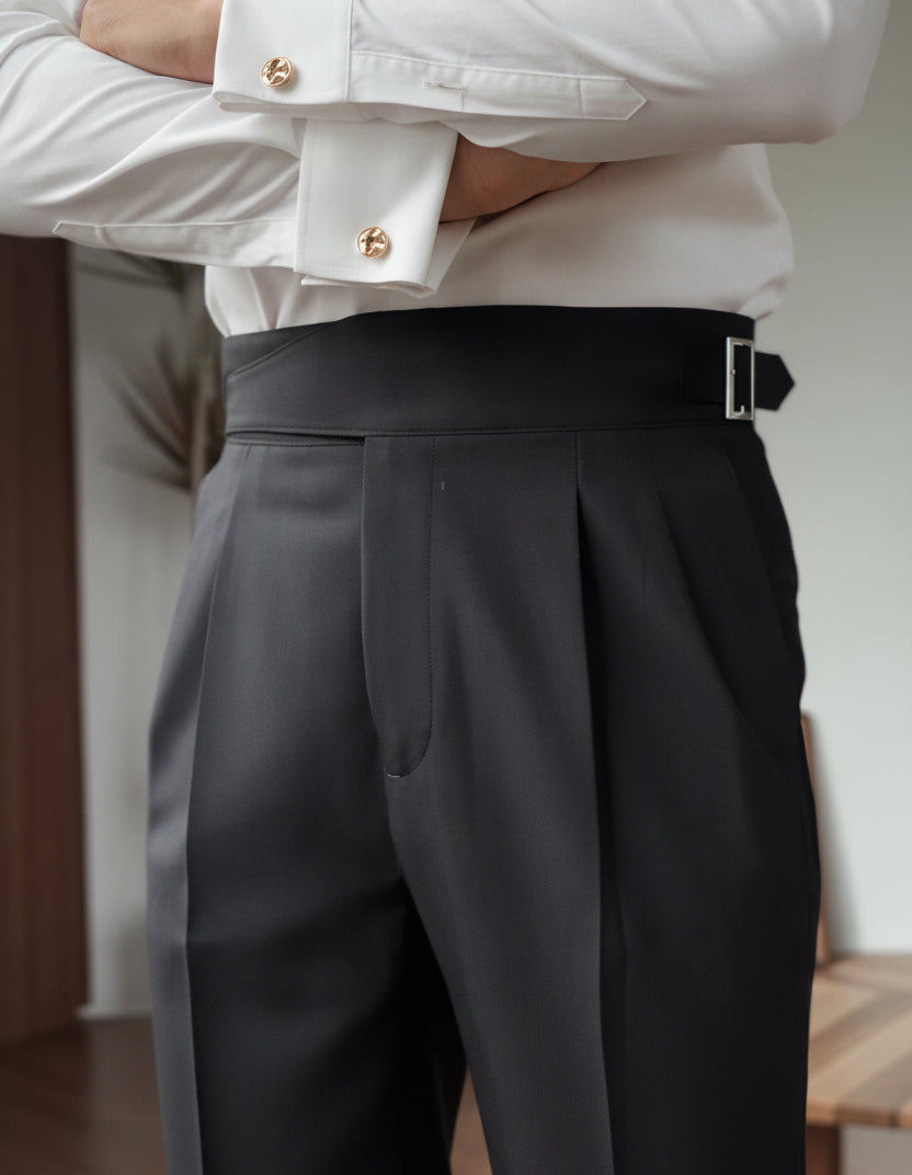 Men's Pleated Trousers - High Waist Side Adjuster