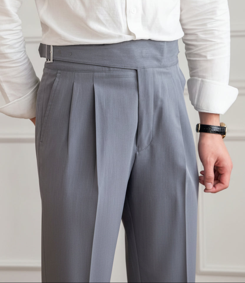 Men's Pleated Trousers - High Waist Side Adjuster