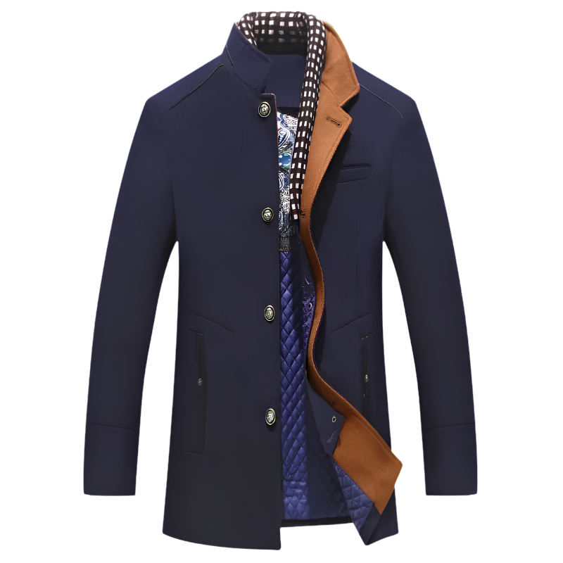 Men's Stand Collar Coat - Button Front Quilted Lining