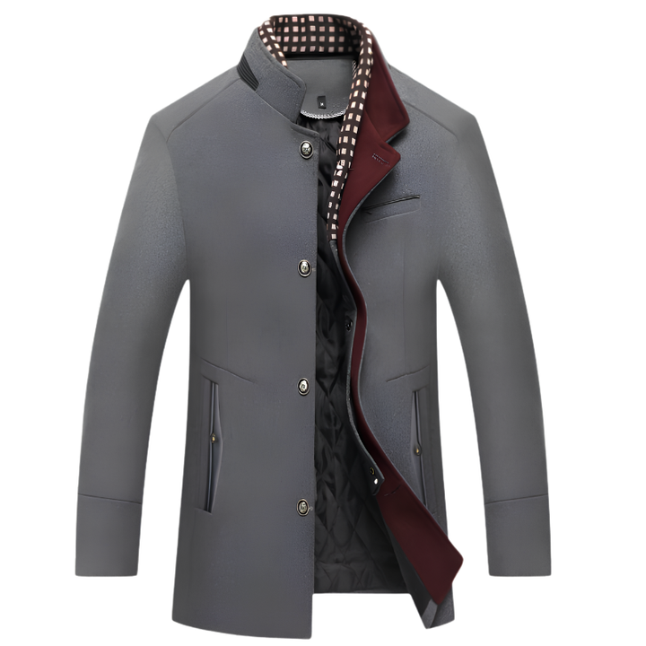 Men's Stand Collar Coat - Button Front Quilted Lining