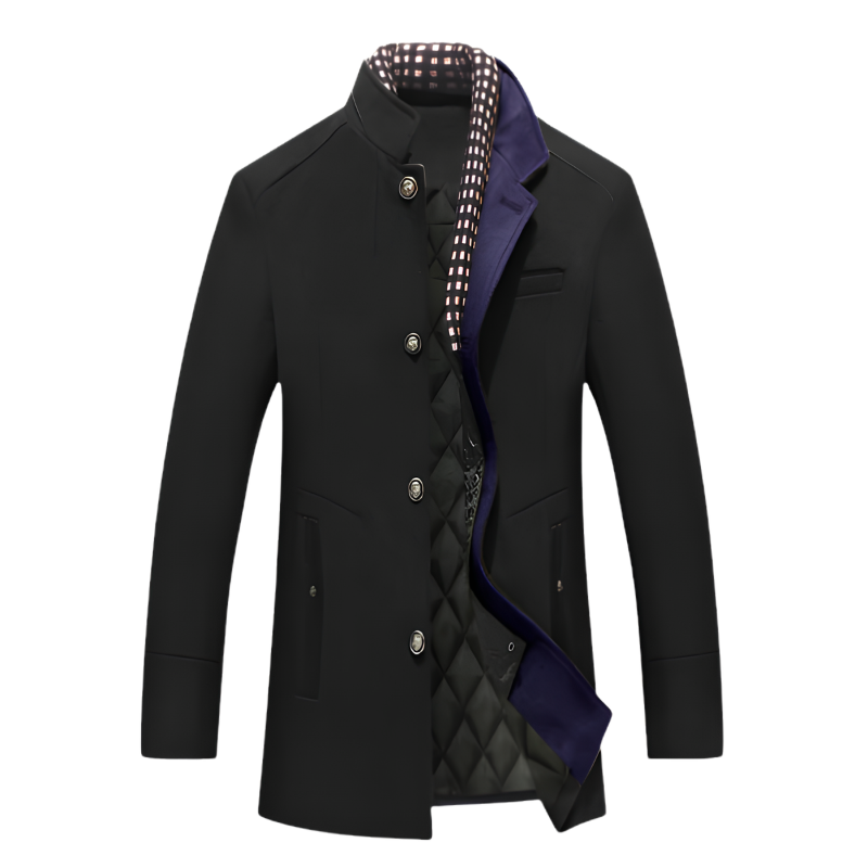 Men's Stand Collar Coat - Button Front Quilted Lining