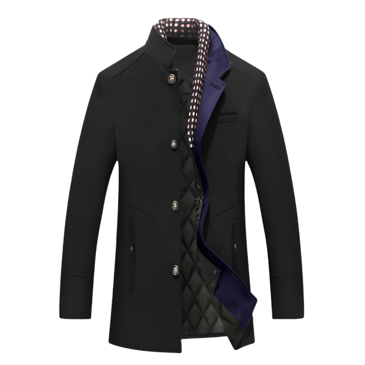 Men's Stand Collar Coat - Button Front Quilted Lining