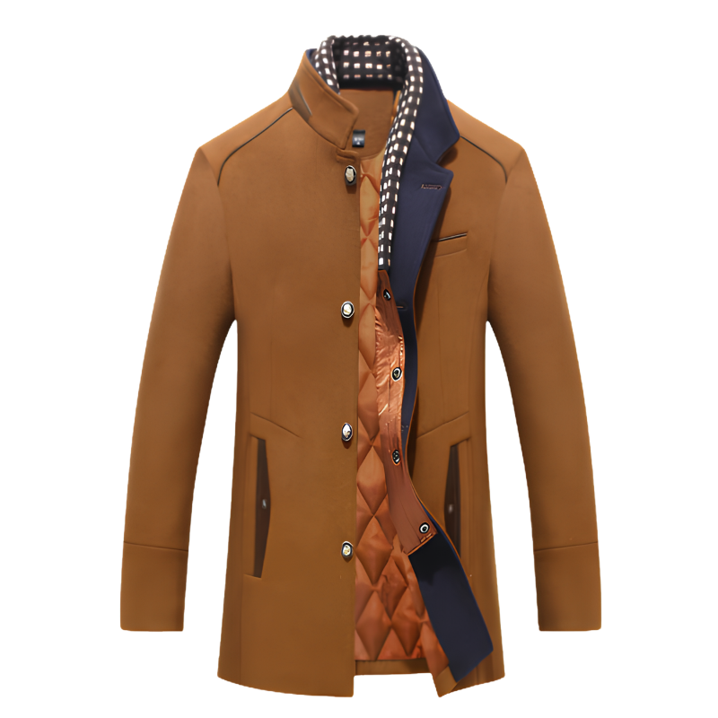 Men's Stand Collar Coat - Button Front Quilted Lining