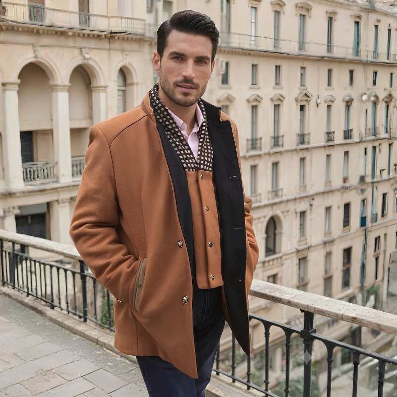 Men's Stand Collar Coat - Button Front Quilted Lining