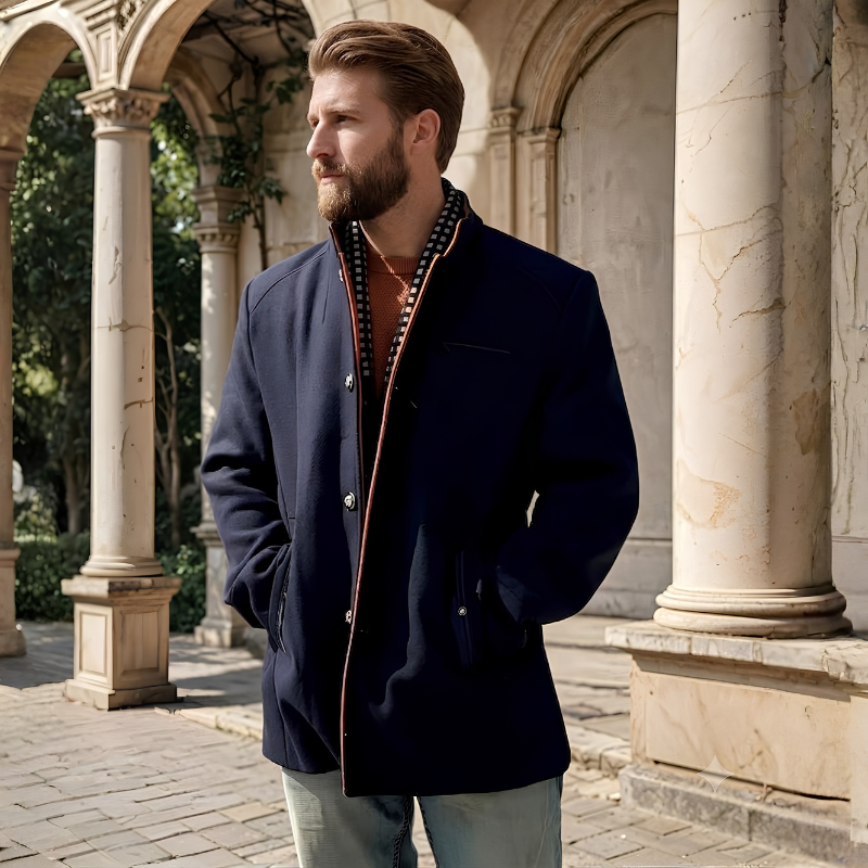 Men's Stand Collar Coat - Button Front Quilted Lining