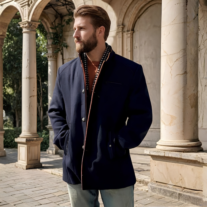 Men's Stand Collar Coat - Button Front Quilted Lining