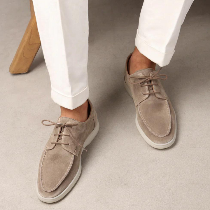 Men's Suede Lace-Up Derby Shoes - Low Top Moc Toe