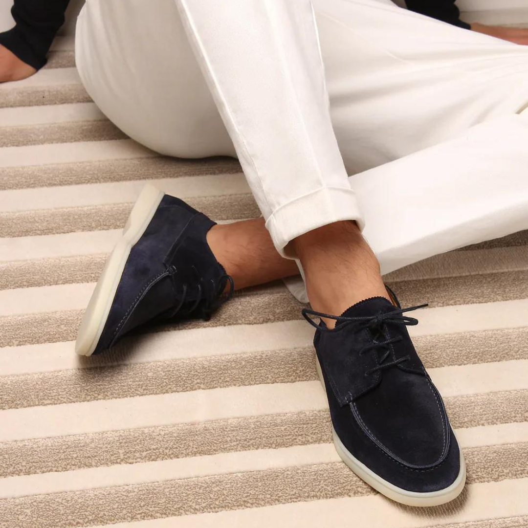 Men's Suede Lace-Up Derby Shoes - Low Top Moc Toe