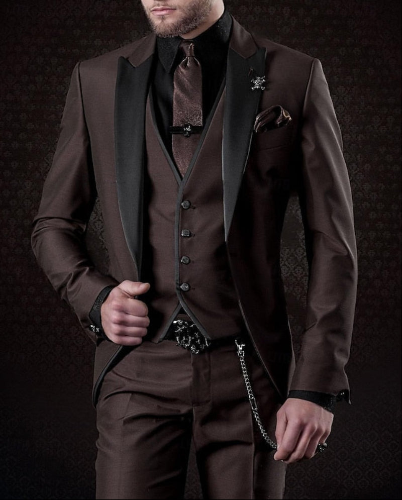 Men's Three Piece Suit Slim Fit Jacket Vest And Trousers Set