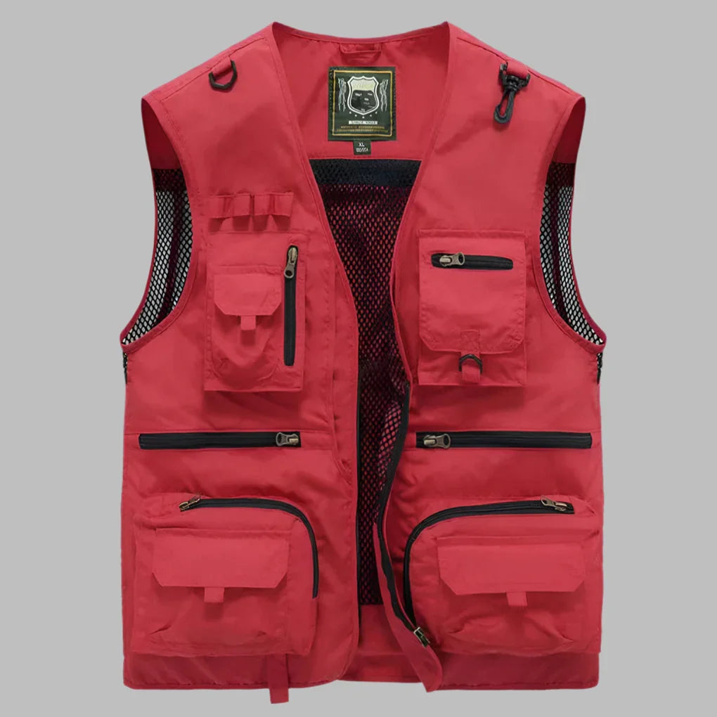 Men's Utility Vest - Zip Front Multi Pocket Mesh Panel