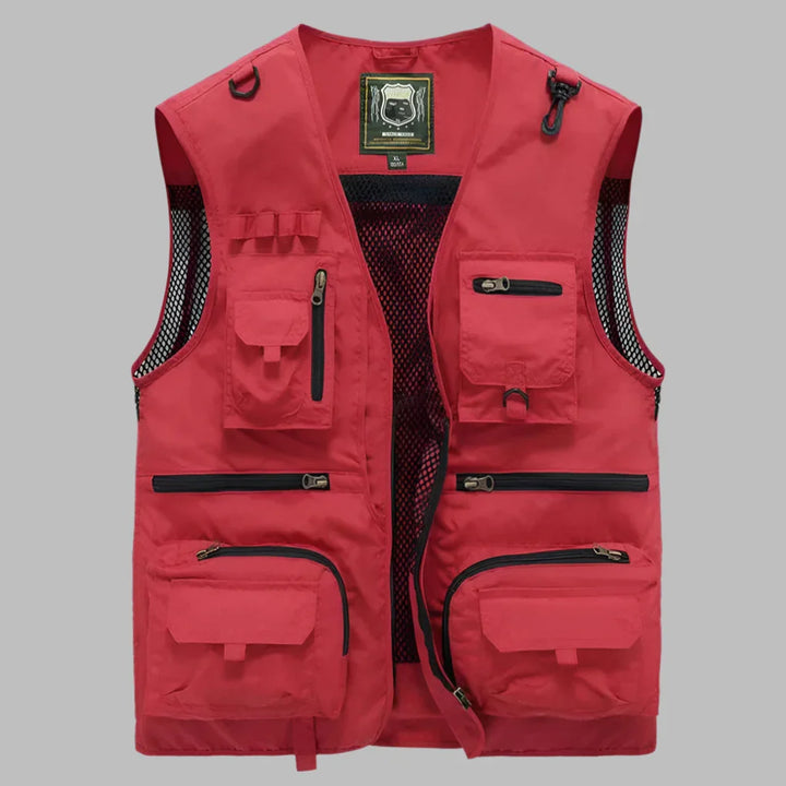 Men's Utility Vest - Zip Front Multi Pocket Mesh Panel