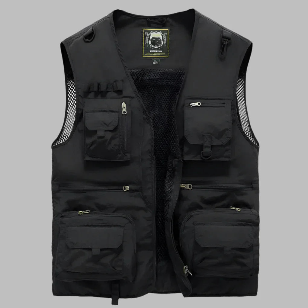 Men's Utility Vest - Zip Front Multi Pocket Mesh Panel