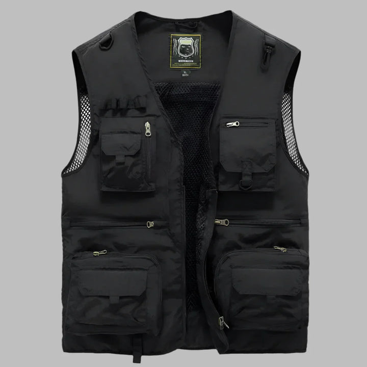 Men's Utility Vest - Zip Front Multi Pocket Mesh Panel