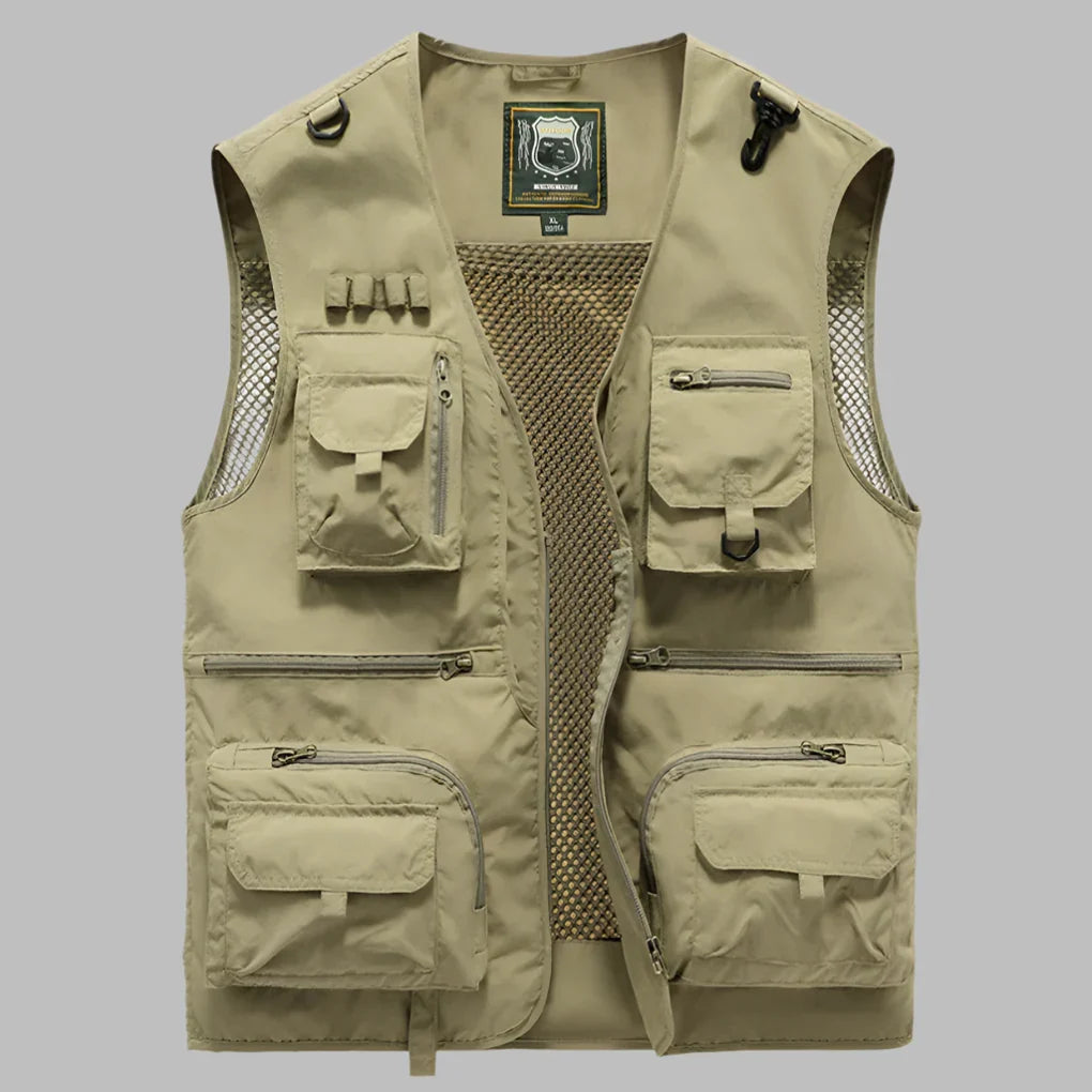 Men's Utility Vest - Zip Front Multi Pocket Mesh Panel
