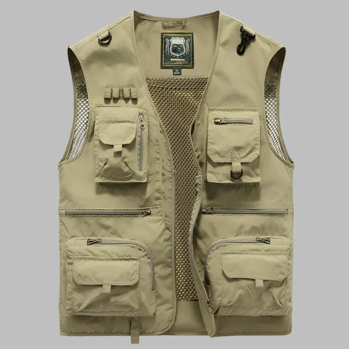 Men's Utility Vest - Zip Front Multi Pocket Mesh Panel