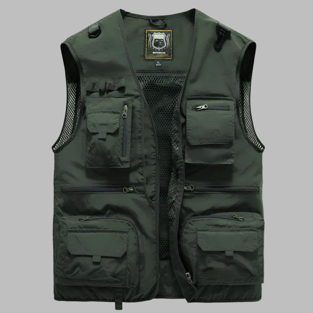 Men's Utility Vest - Zip Front Multi Pocket Mesh Panel