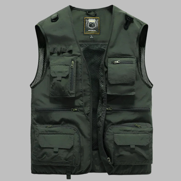 Men's Utility Vest - Zip Front Multi Pocket Mesh Panel