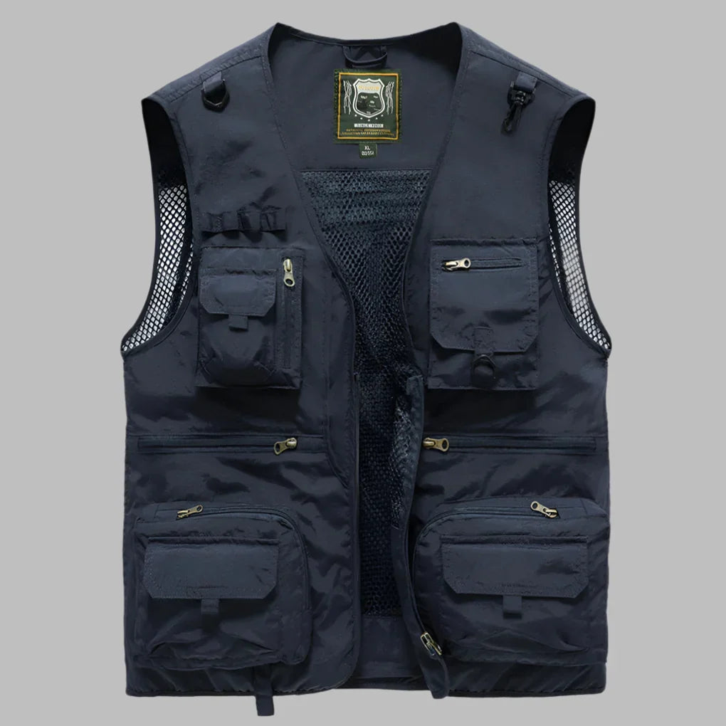 Men's Utility Vest - Zip Front Multi Pocket Mesh Panel