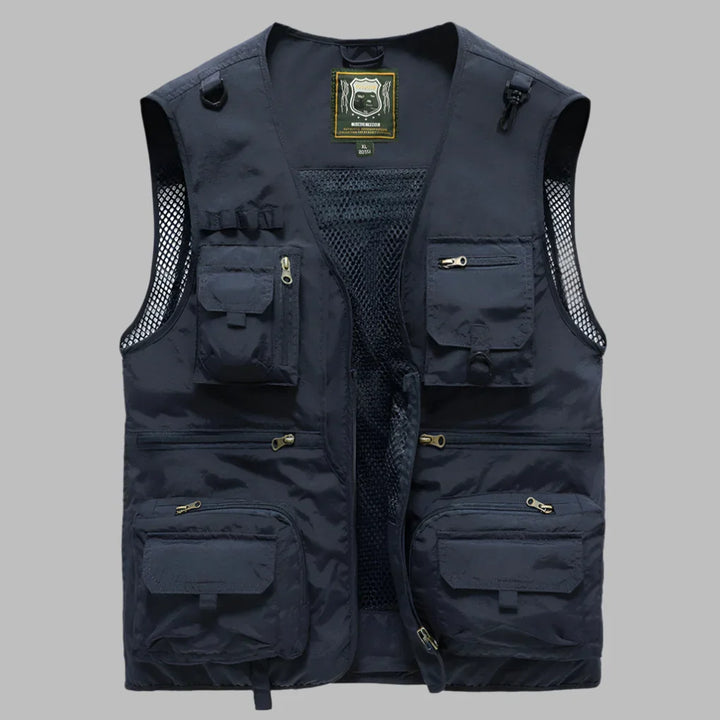 Men's Utility Vest - Zip Front Multi Pocket Mesh Panel