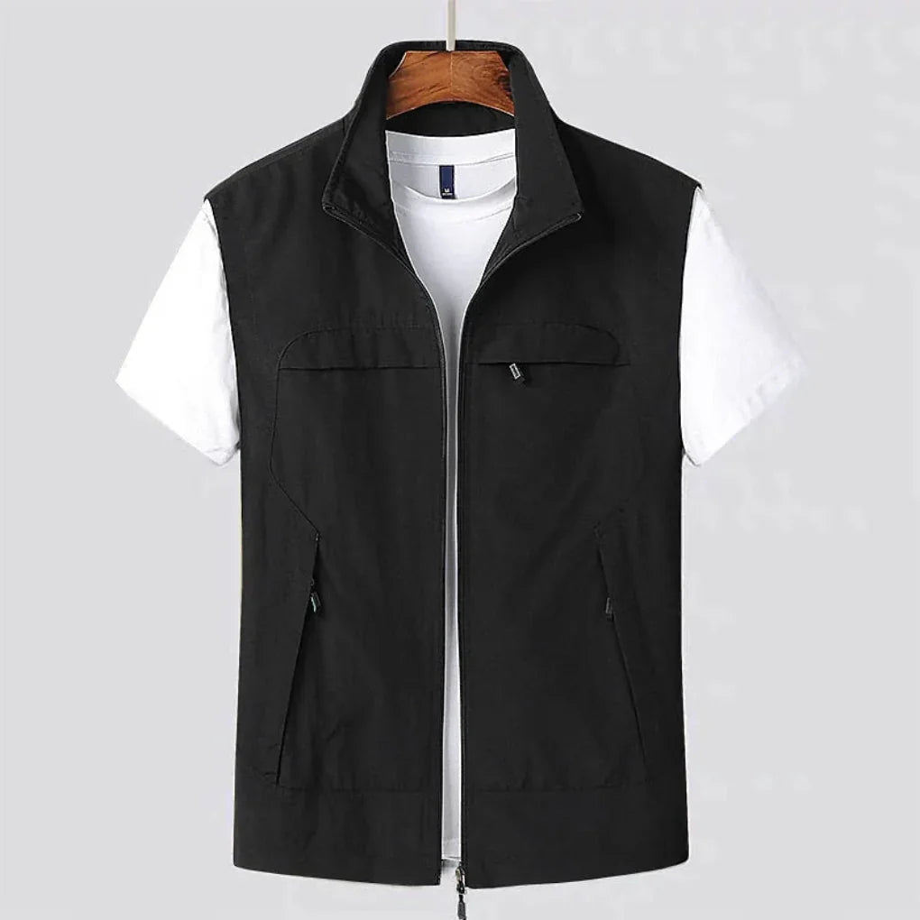 Men's Utility Vest - Zip Front Stand Collar Multi Pocket