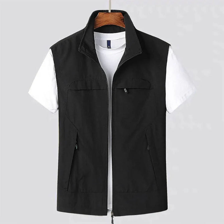 Men's Utility Vest - Zip Front Stand Collar Multi Pocket