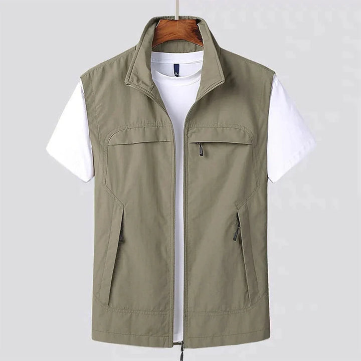 Men's Utility Vest - Zip Front Stand Collar Multi Pocket