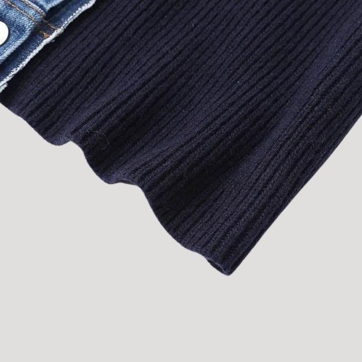 Women's Knit Cardigan - Denim Panel Button Front