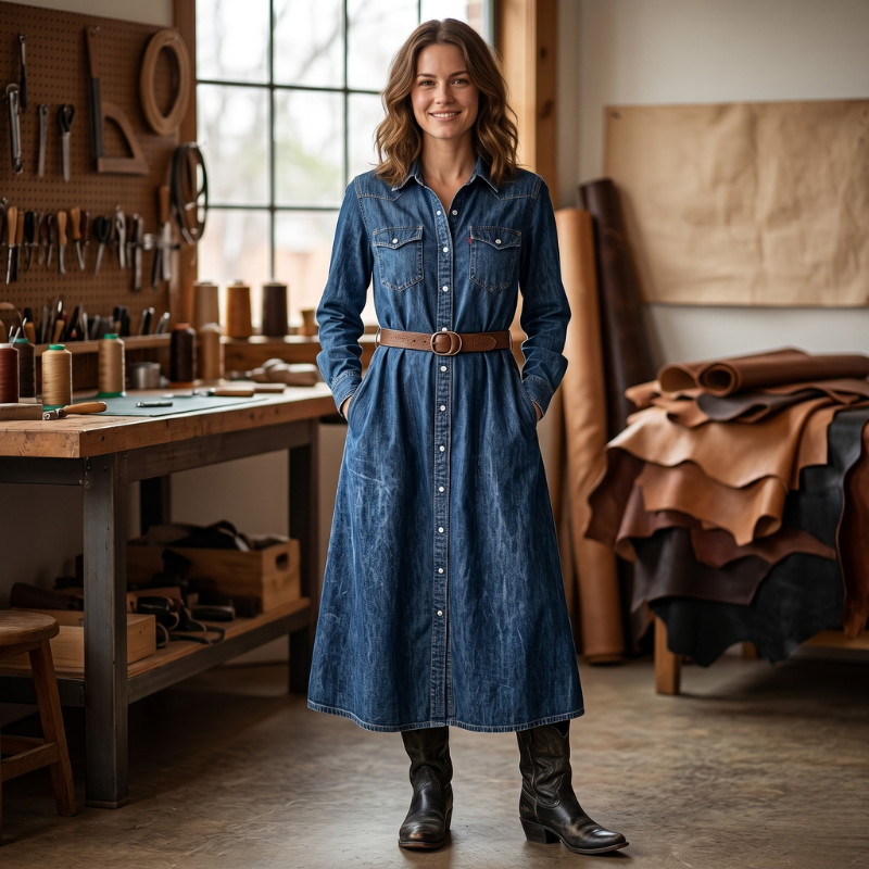 Shirt dress with long sleeves and button front blue 