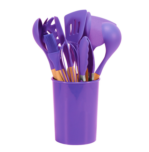 Silicone Kitchen Utensil Set - Wooden Handles