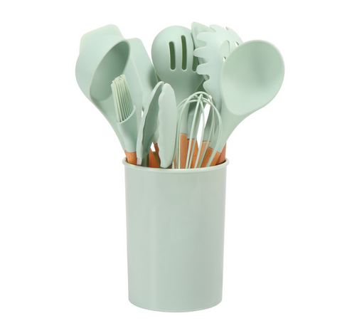 Silicone Kitchen Utensil Set - Wooden Handles