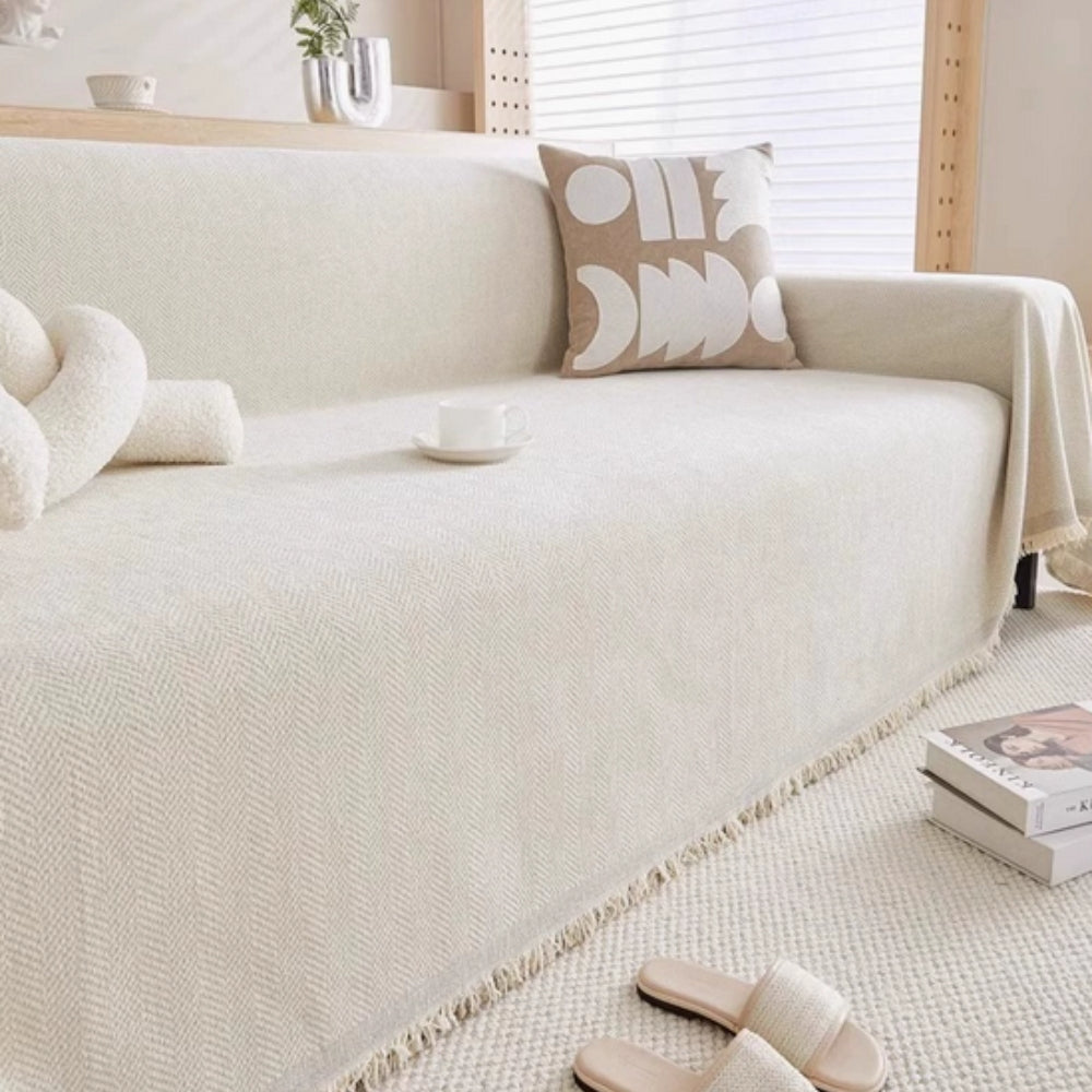 Sofa Cover Throw - Woven with Tassel Fringe