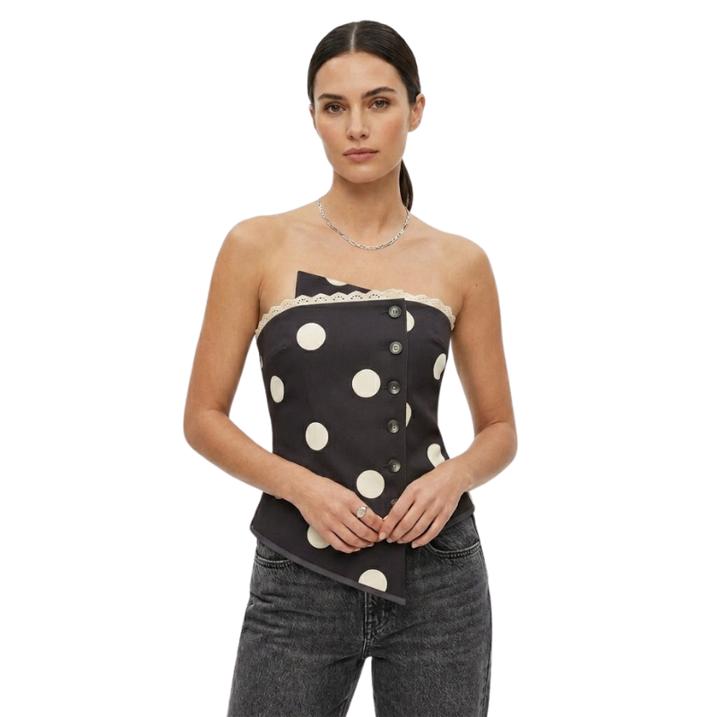 Strapless top with button front and pattern black 