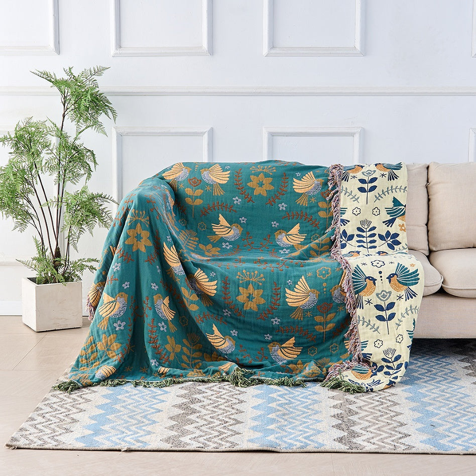 Throw Blanket - Reversible Bird and Floral Print