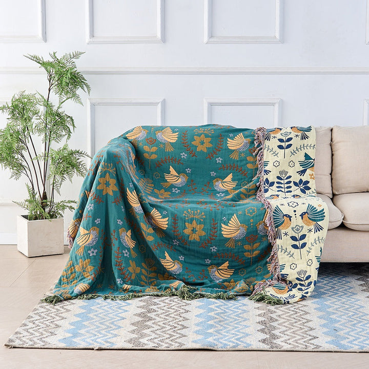 Throw Blanket - Reversible Bird and Floral Print
