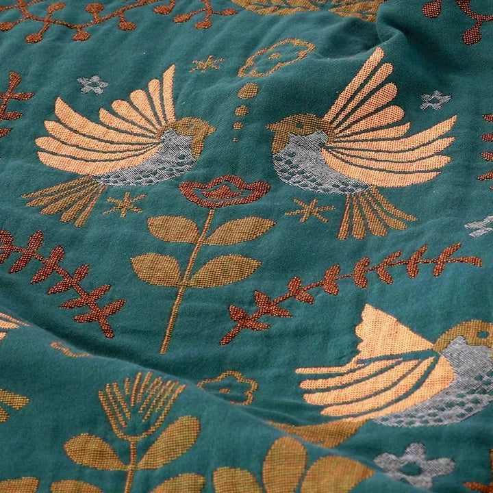 Throw Blanket - Reversible Bird and Floral Print