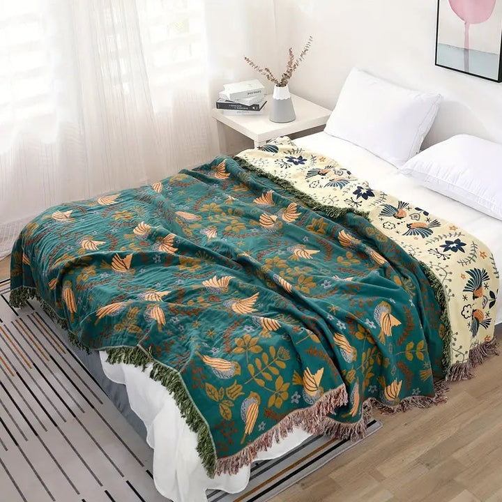 Throw Blanket - Reversible Bird and Floral Print