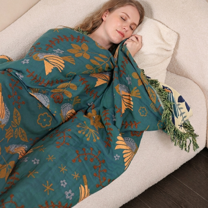 Throw Blanket - Reversible Bird and Floral Print