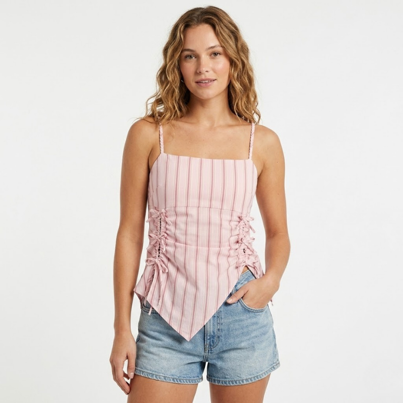 Top with thin straps and ruched sides pink 