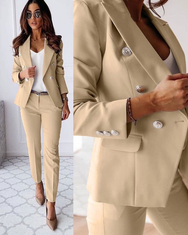 Women's Blazer and Trouser Set - Silver Button Suit