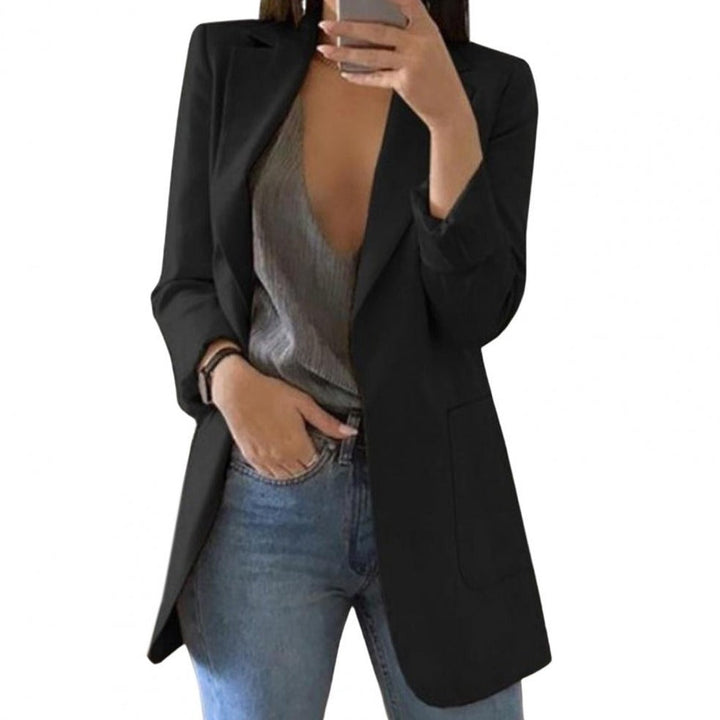 Women's Blazer with Open Front and Lapel Collar - Fitted Jacket with Long Sleeves