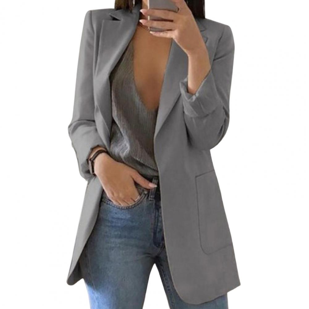 Women's Blazer with Open Front and Lapel Collar - Fitted Jacket with Long Sleeves