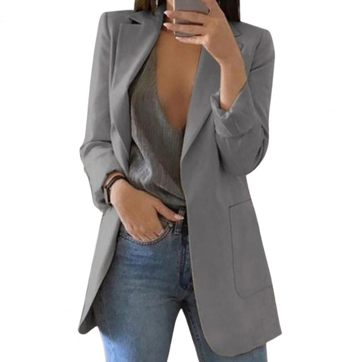 Women's Blazer with Open Front and Lapel Collar - Fitted Jacket with Long Sleeves