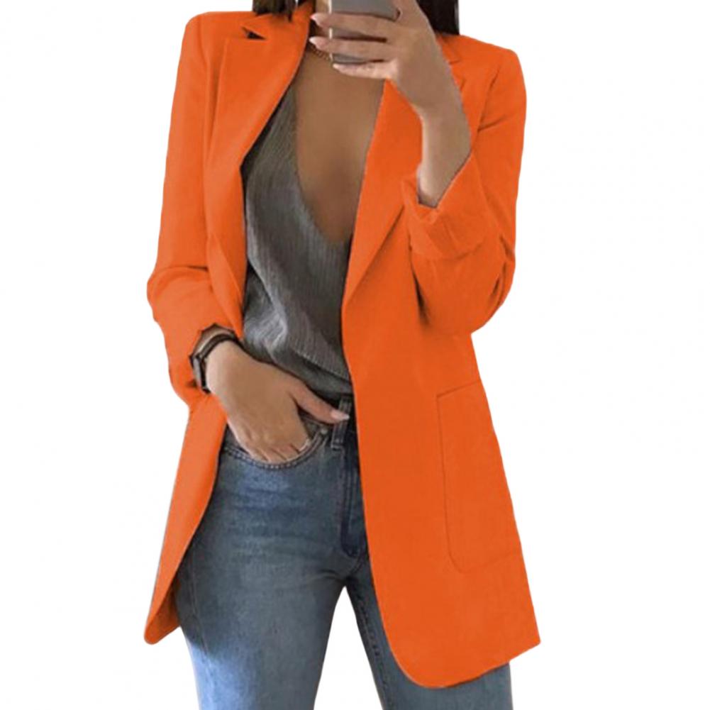Women's Blazer with Open Front and Lapel Collar - Fitted Jacket with Long Sleeves