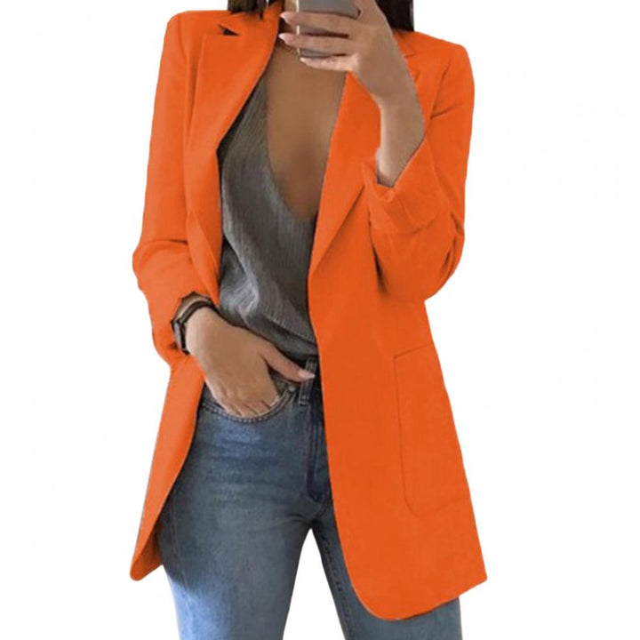 Women's Blazer with Open Front and Lapel Collar - Fitted Jacket with Long Sleeves